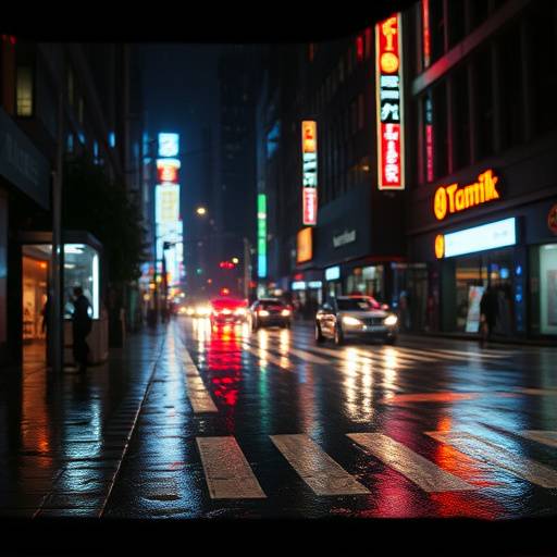 映画のワンシーンを思わせる、雨音と都市のノイズが混ざるイメージ